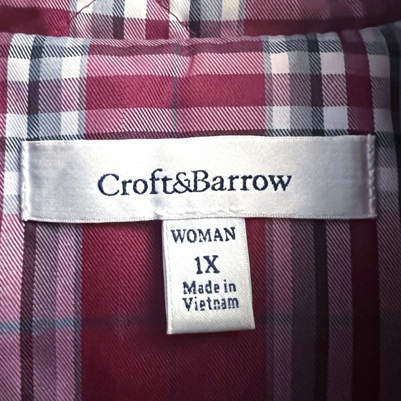 Croft & Barrow Women’s Red Plaid Lightly Quilted Full Zip Vest Plus Size 1X GUC - Picture 6 of 7